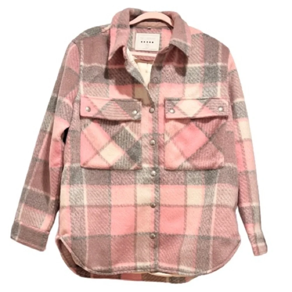 NWT Blank NYC Cabin Fever Pink Plaid Shacket Size Medium